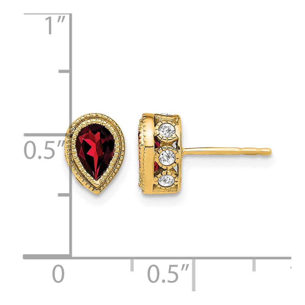 14k Yellow Gold Pear Garnet and Real Diamond Earrings