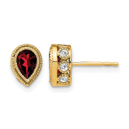 14k Yellow Gold Pear Garnet and Real Diamond Earrings