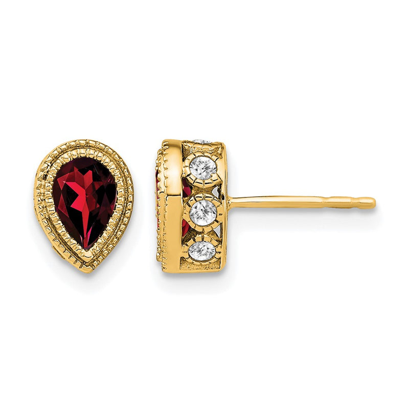 14k Yellow Gold Pear Garnet and Real Diamond Earrings