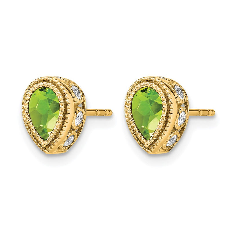 14k Yellow Gold Pear Peridot and Real Diamond Earrings