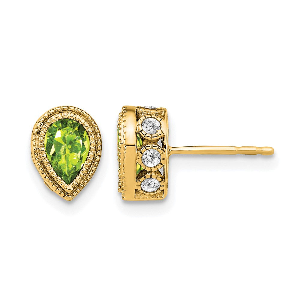 14k Yellow Gold Pear Peridot and Real Diamond Earrings