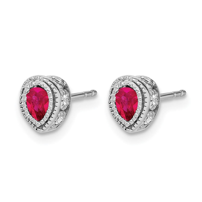 14k White Gold Ruby and Real Diamond Earrings