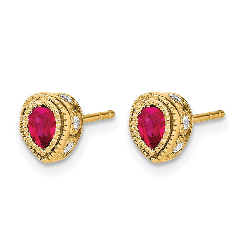 14k Yellow Gold Ruby and Real Diamond Earrings
