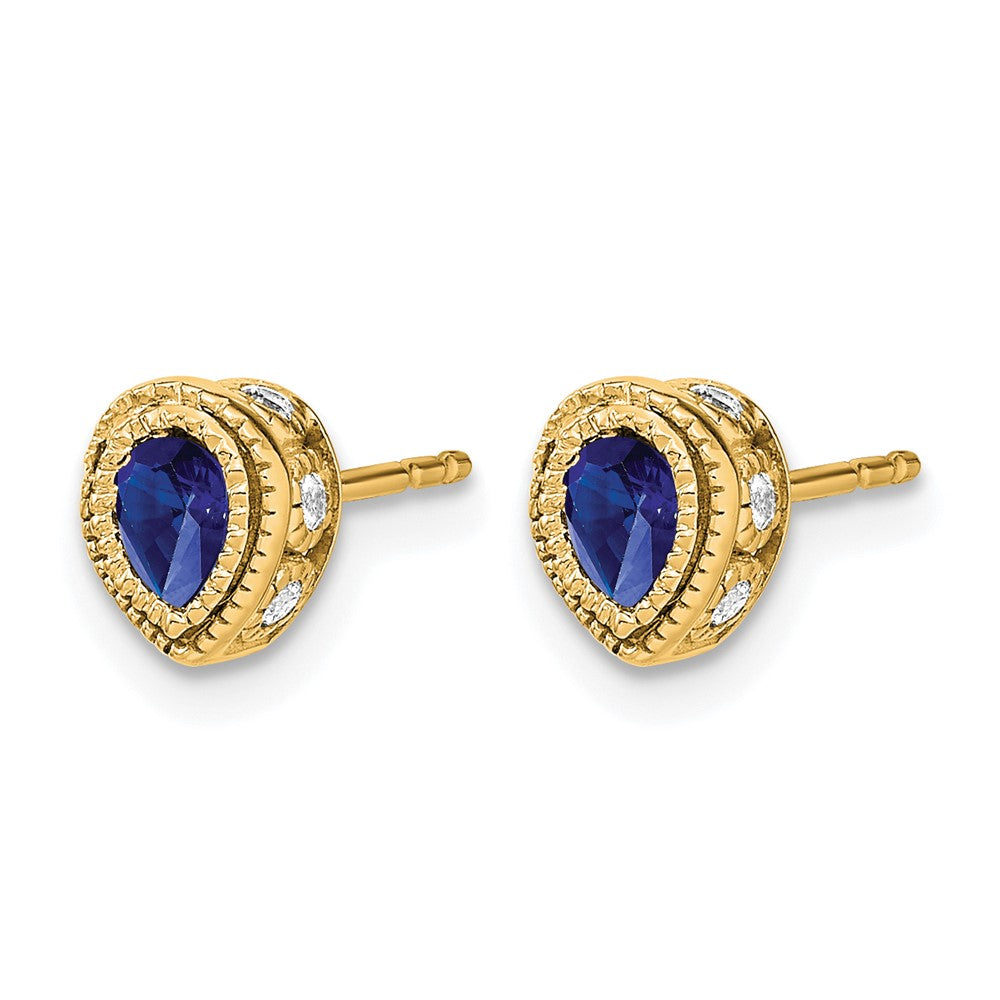14k Yellow Gold Sapphire and Real Diamond Earrings