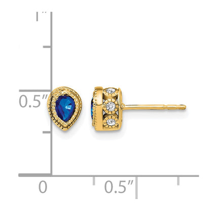 14k Yellow Gold Sapphire and Real Diamond Earrings