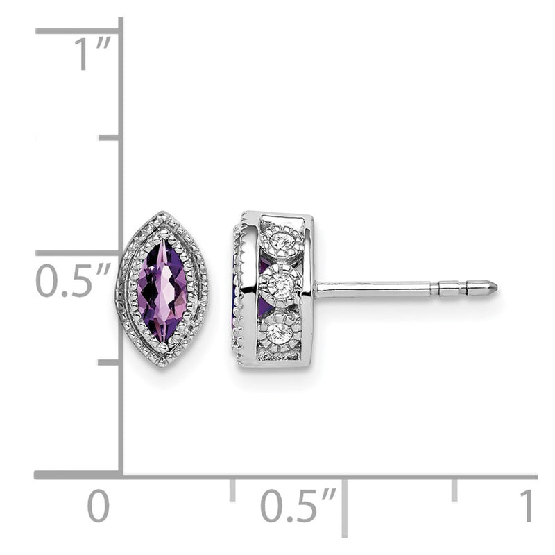 14k White Gold Marquise Amethyst and Real Diamond Earrings
