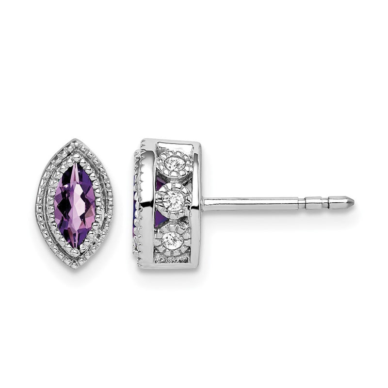 14k White Gold Marquise Amethyst and Real Diamond Earrings