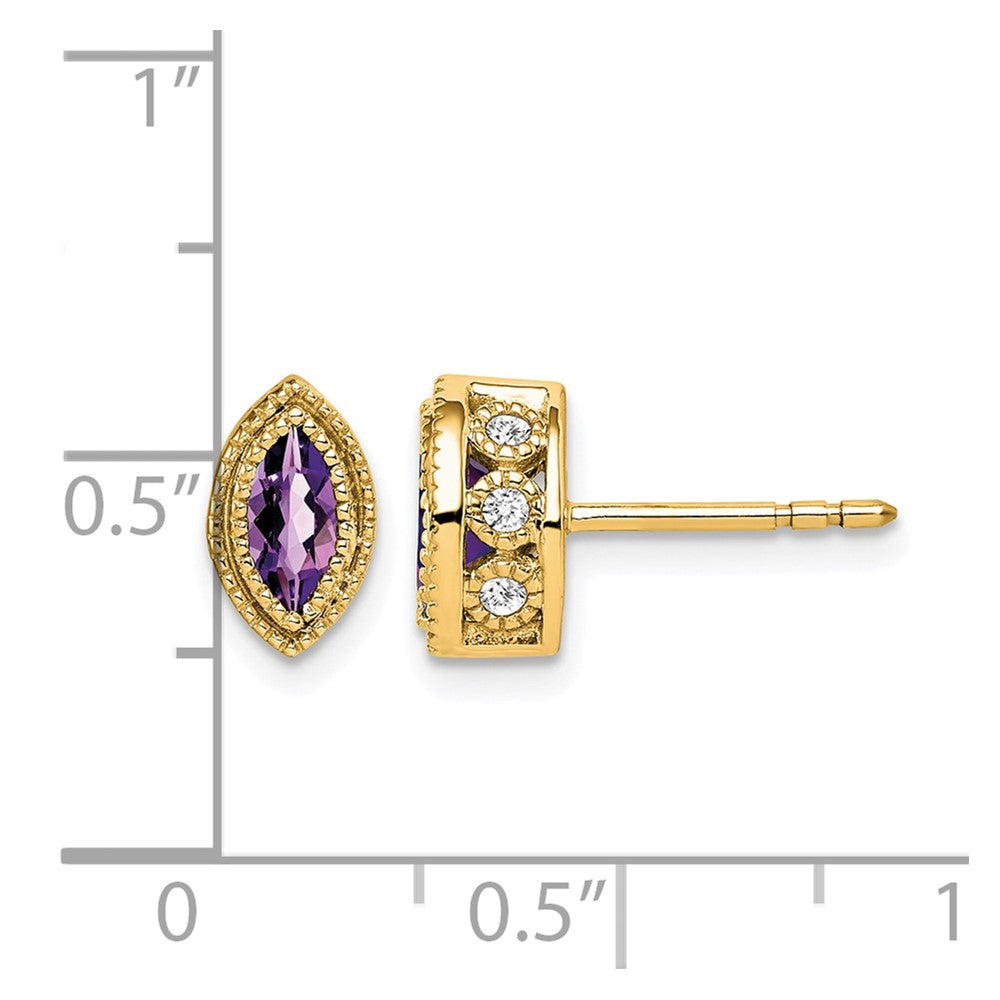 14k Yellow Gold Marquise Amethyst and Real Diamond Earrings