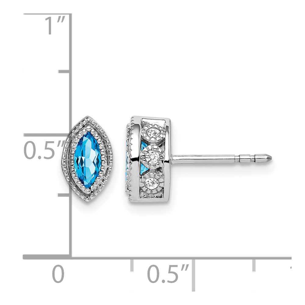 14k White Gold Marquise Blue Topaz and Real Diamond Earrings