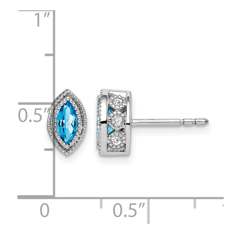 14k White Gold Marquise Blue Topaz and Real Diamond Earrings