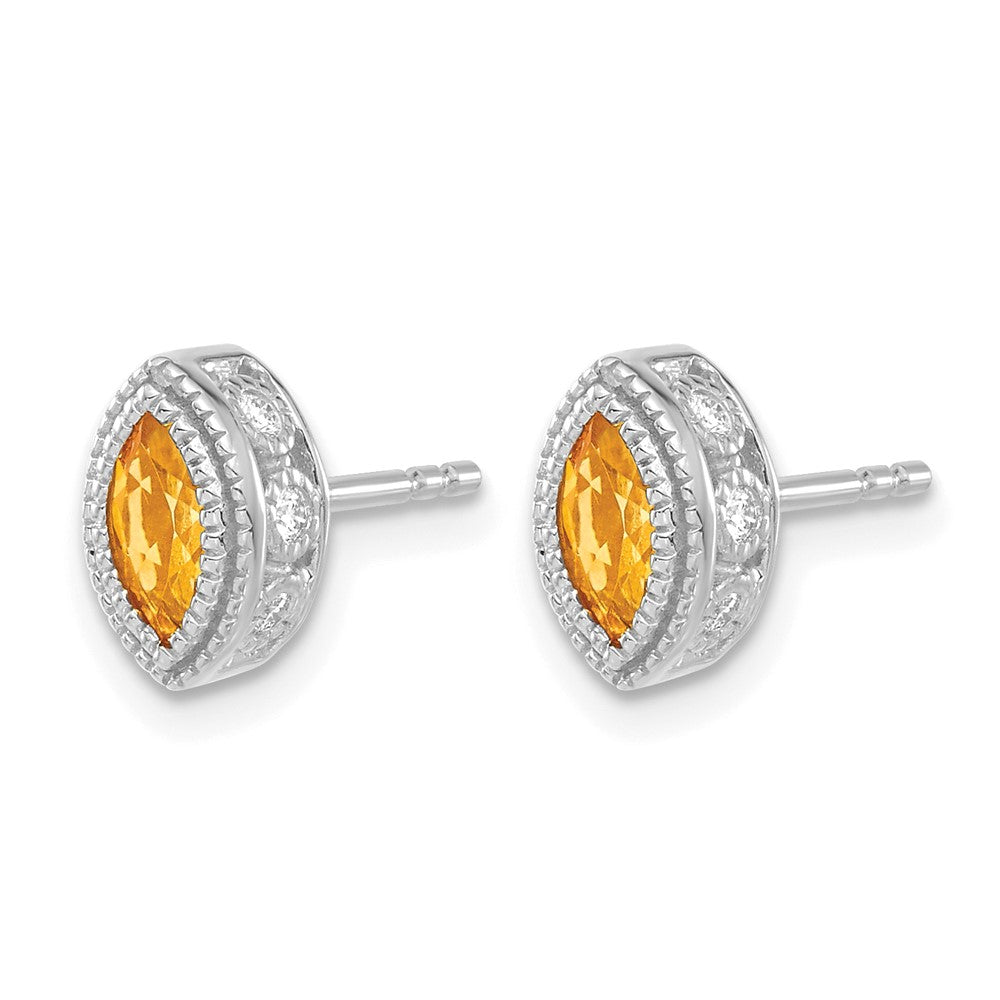 14k White Gold Marquise Citrine and Real Diamond Earrings
