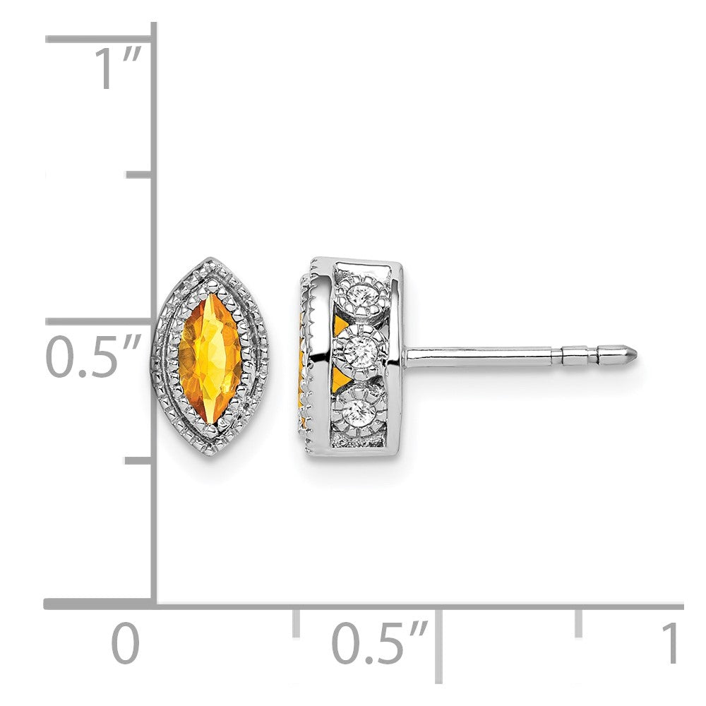 14k White Gold Marquise Citrine and Real Diamond Earrings