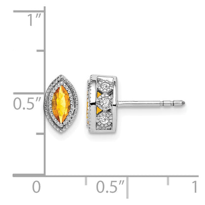 14k White Gold Marquise Citrine and Real Diamond Earrings