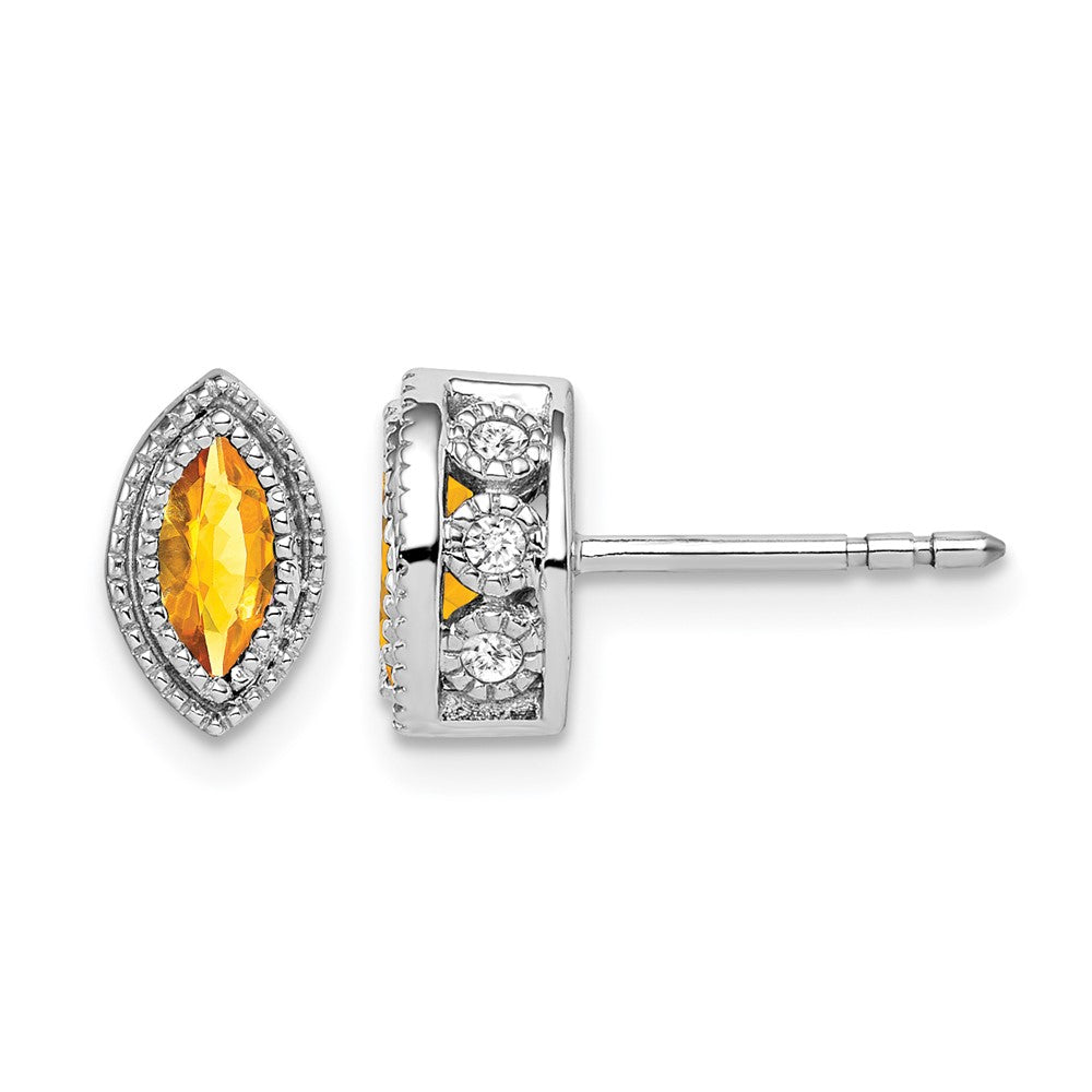 14k White Gold Marquise Citrine and Real Diamond Earrings