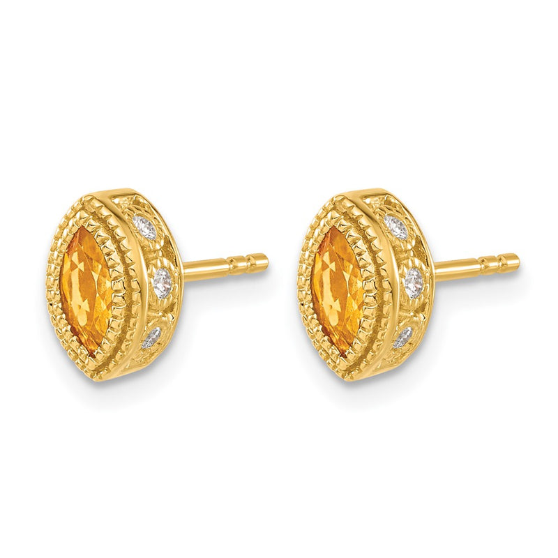 14k Yellow Gold Marquise Citrine and Real Diamond Earrings