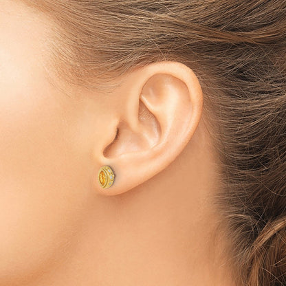 14k Yellow Gold Marquise Citrine and Real Diamond Earrings