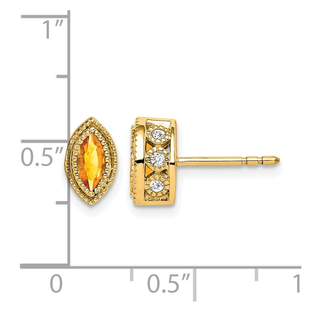 14k Yellow Gold Marquise Citrine and Real Diamond Earrings