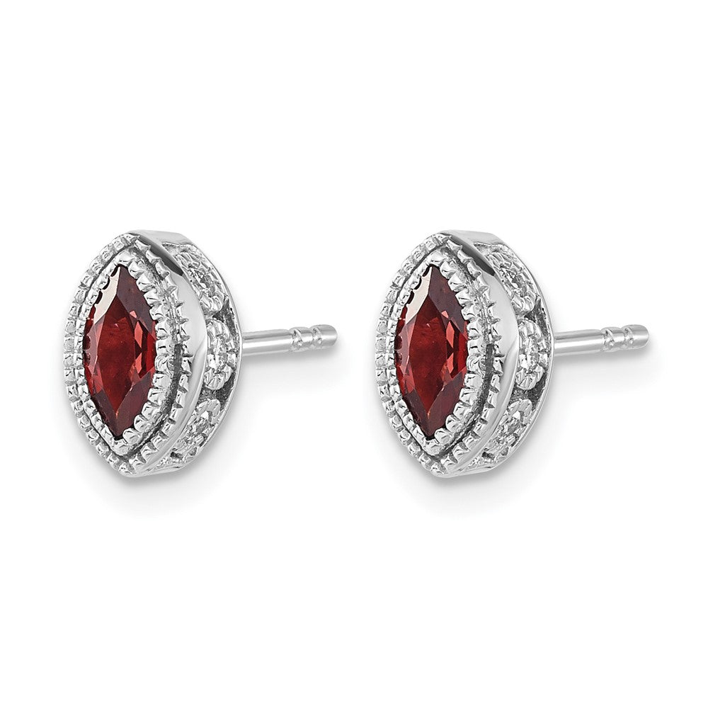 14k White Gold Marquise Garnet and Real Diamond Earrings