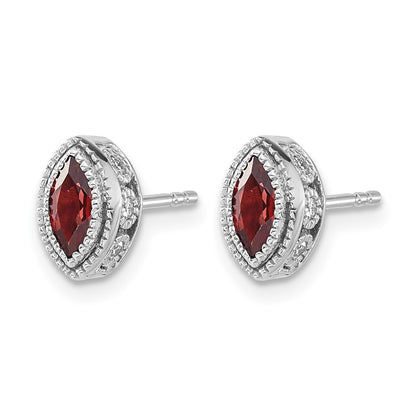 14k White Gold Marquise Garnet and Real Diamond Earrings
