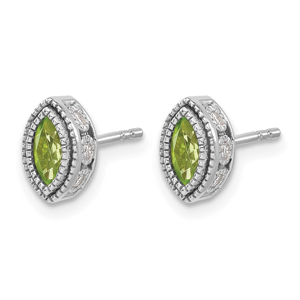 14k White Gold Marquise Peridot and Real Diamond Earrings