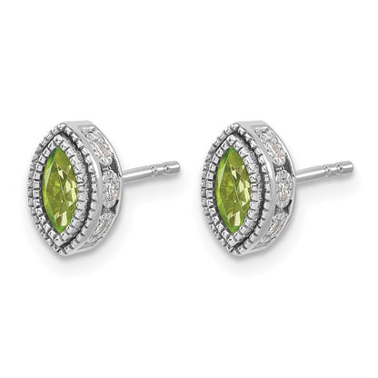 14k White Gold Marquise Peridot and Real Diamond Earrings