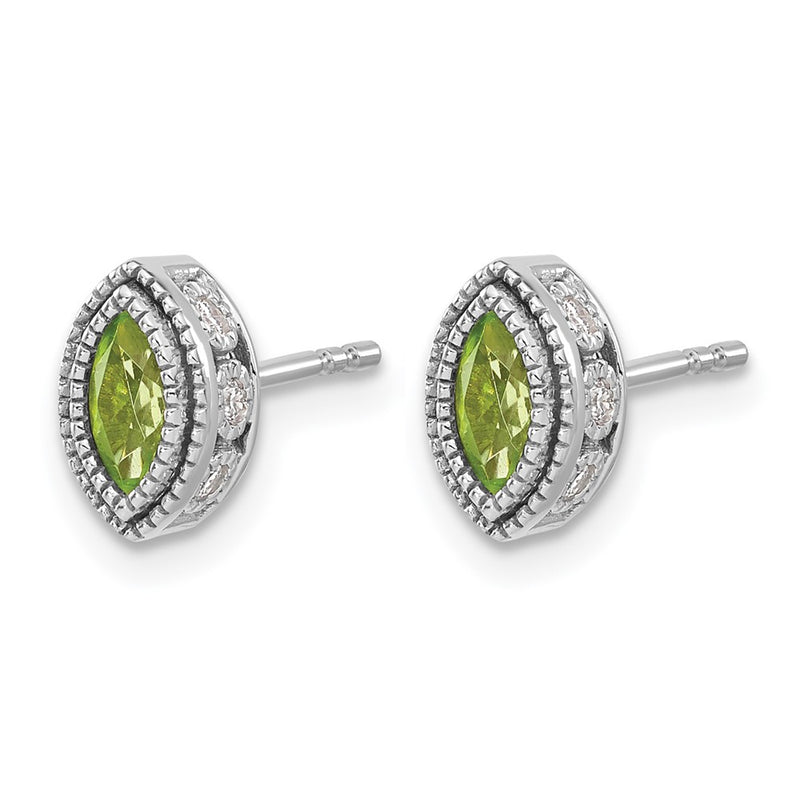 14k White Gold Marquise Peridot and Real Diamond Earrings