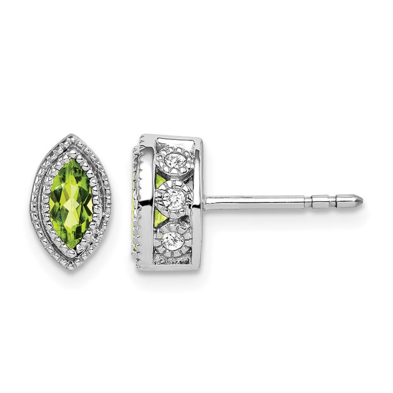 14k White Gold Marquise Peridot and Real Diamond Earrings