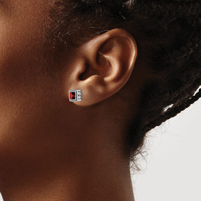 14k White Gold Square Garnet and Real Diamond Earrings