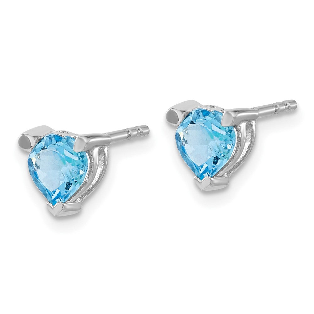 Solid 14k White Gold Heart Simulated Blue Topaz Earrings