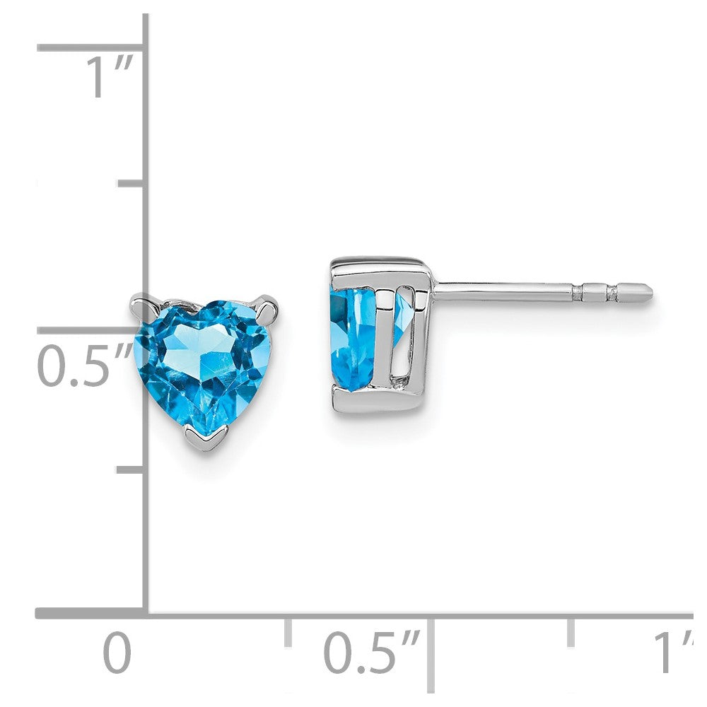 Solid 14k White Gold Heart Simulated Blue Topaz Earrings