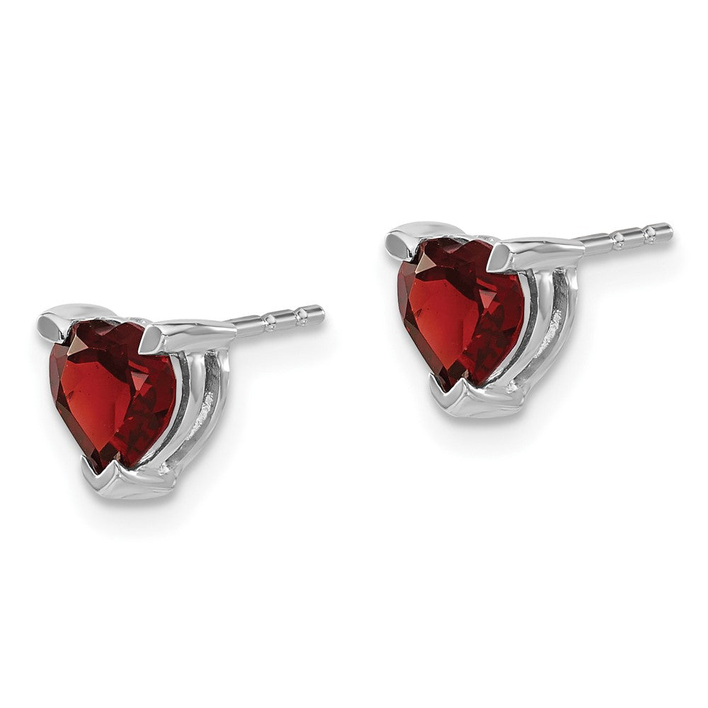 Solid 14k White Gold Heart Simulated Garnet Earrings