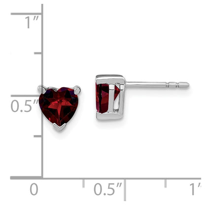 Solid 14k White Gold Heart Simulated Garnet Earrings