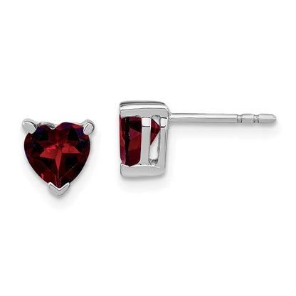 Solid 14k White Gold Heart Simulated Garnet Earrings