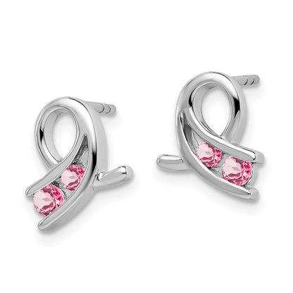 Solid 14k White Gold Created PinK Simulated Sapphire Earrings