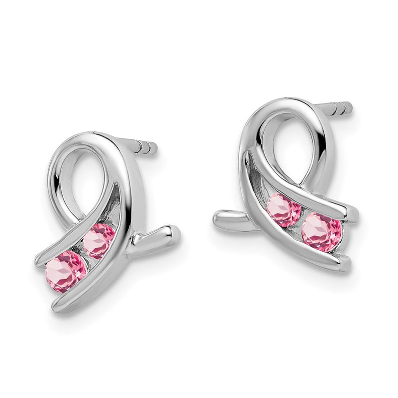 Solid 14k White Gold Created PinK Simulated Sapphire Earrings