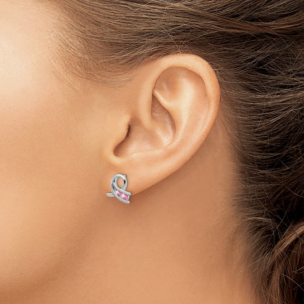 Solid 14k White Gold Created PinK Simulated Sapphire Earrings