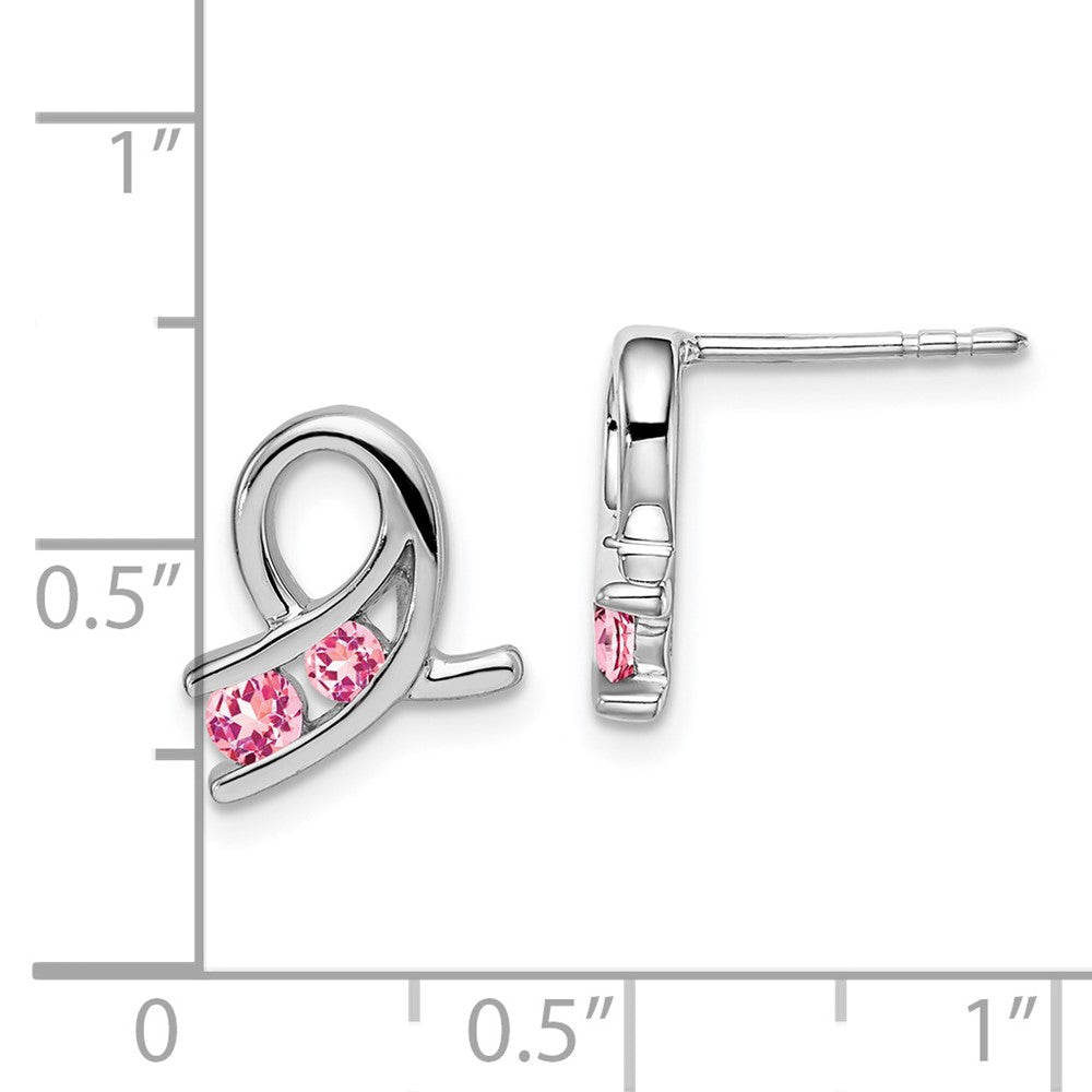 Solid 14k White Gold Created PinK Simulated Sapphire Earrings