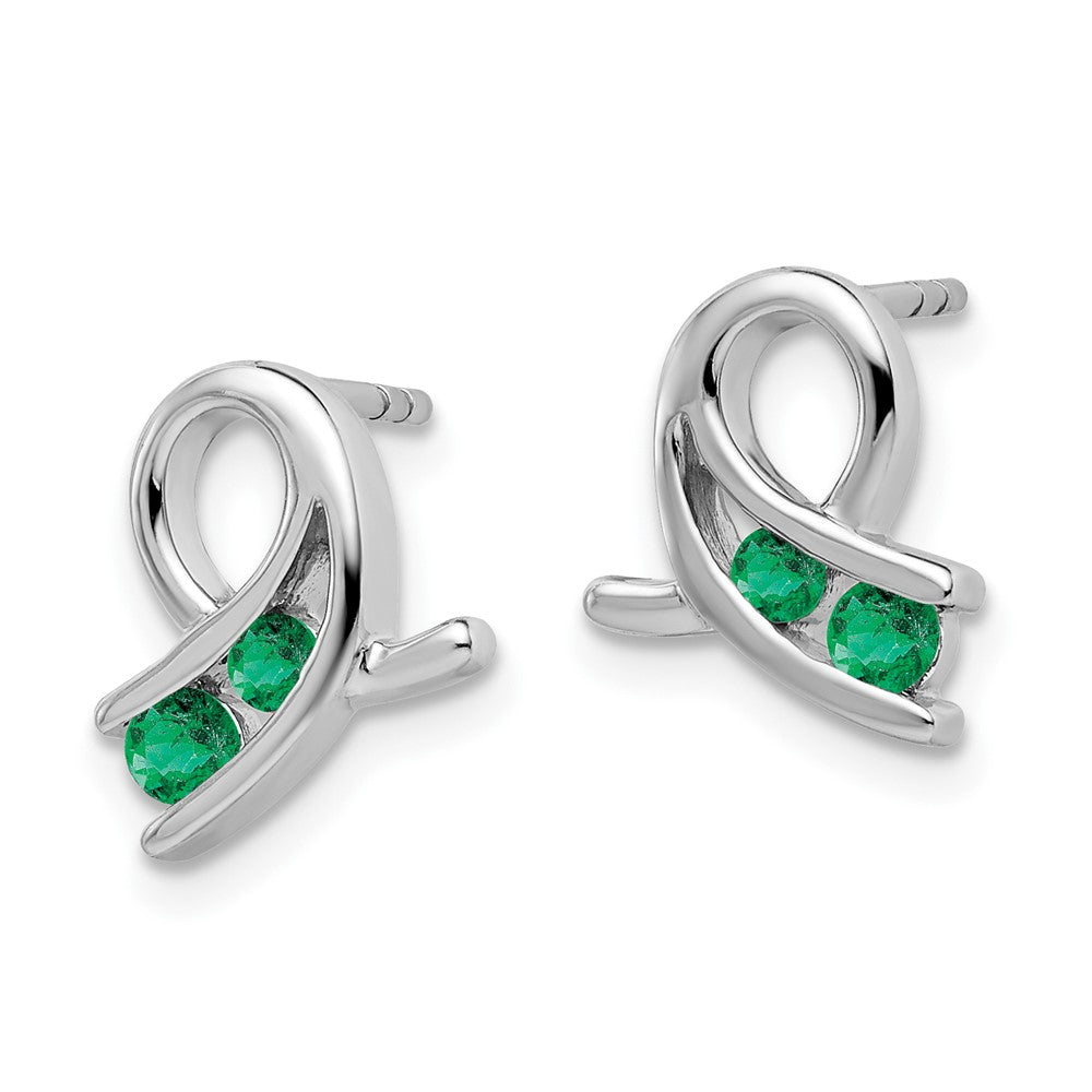 Solid 14k White Gold Created Simulated Emerald Earrings