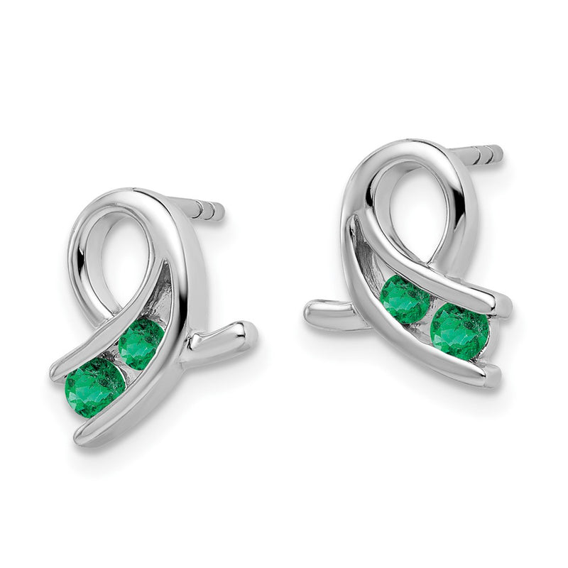 Solid 14k White Gold Created Simulated Emerald Earrings