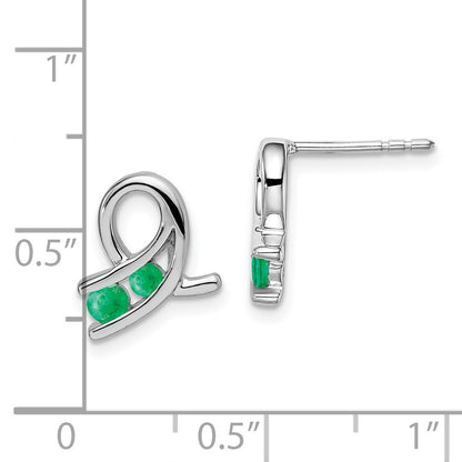 Solid 14k White Gold Created Simulated Emerald Earrings