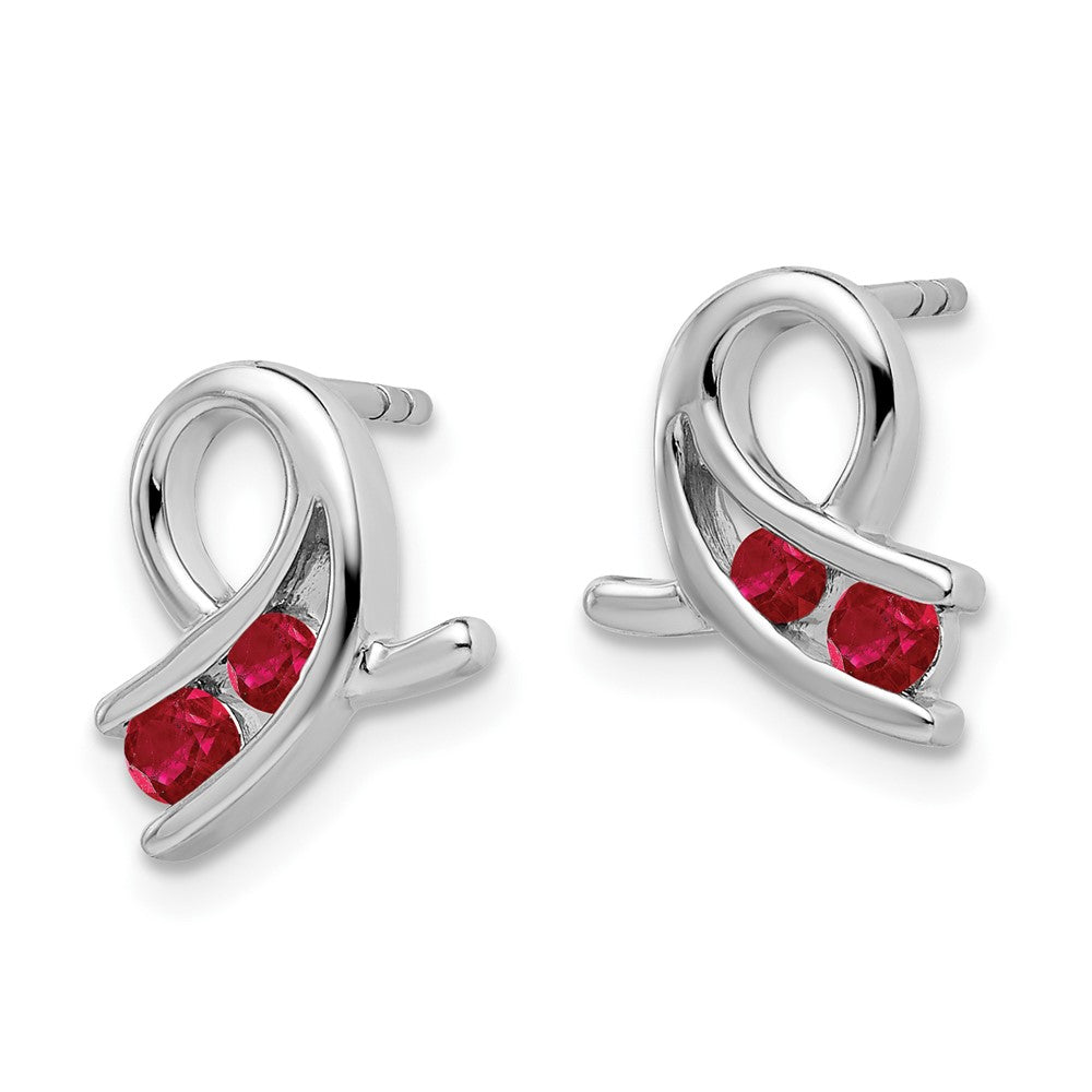 Solid 14k White Gold Created Simulated Ruby Earrings