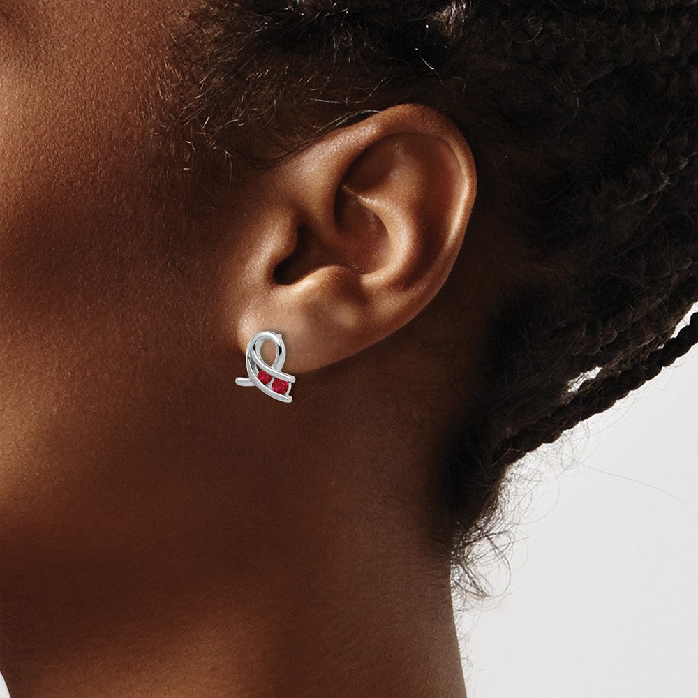 Solid 14k White Gold Created Simulated Ruby Earrings