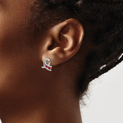 Solid 14k White Gold Created Simulated Ruby Earrings