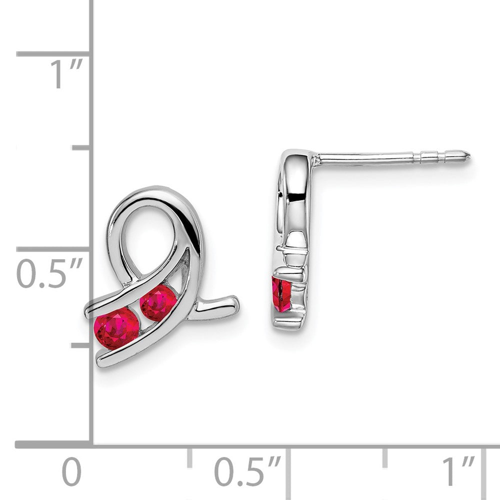 Solid 14k White Gold Created Simulated Ruby Earrings