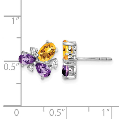 14K White Gold Amethyst/citrine/diamond Earrings