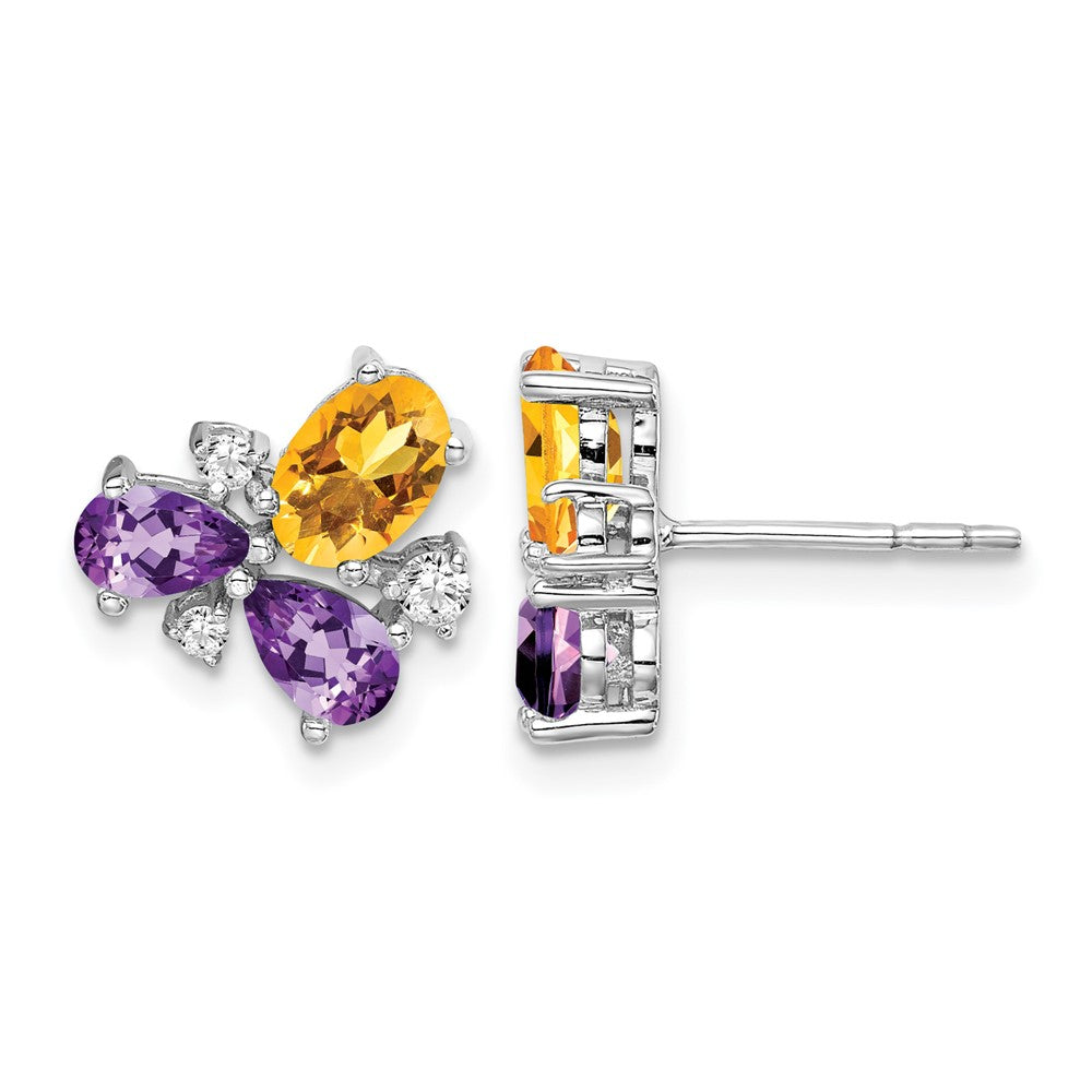 14K White Gold Amethyst/citrine/diamond Earrings