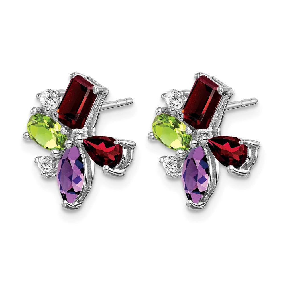 14K White Gold Amethyst/peridot/garnet/diamond Earrings