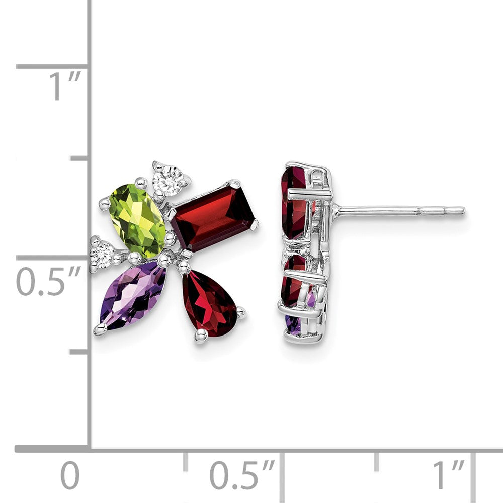 14K White Gold Amethyst/peridot/garnet/diamond Earrings