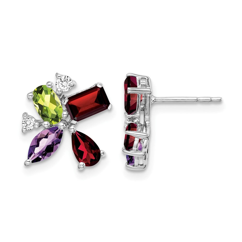 14K White Gold Amethyst/peridot/garnet/diamond Earrings