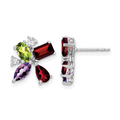 14K White Gold Amethyst/peridot/garnet/diamond Earrings